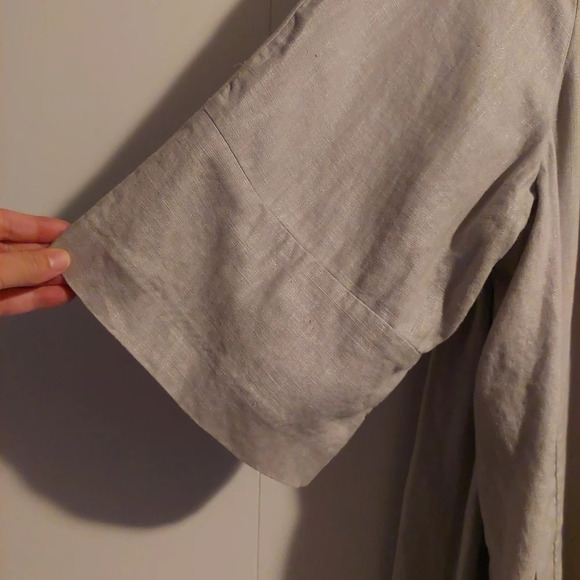 Linen Babydoll Blazer Jacket Lagenlook Beige 14 Minimalist Neutral Workwear - Picture 6 of 11